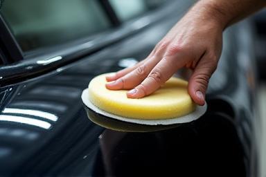 Application de cire sur la peinture d'une voiture noire